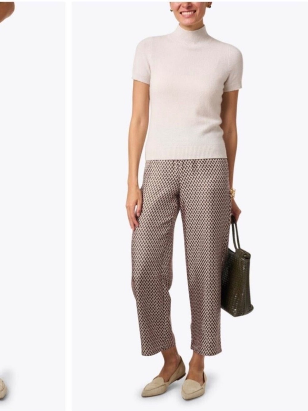 MaxMara Kaki Tan Geometric Wide-Leg Silk Trousers